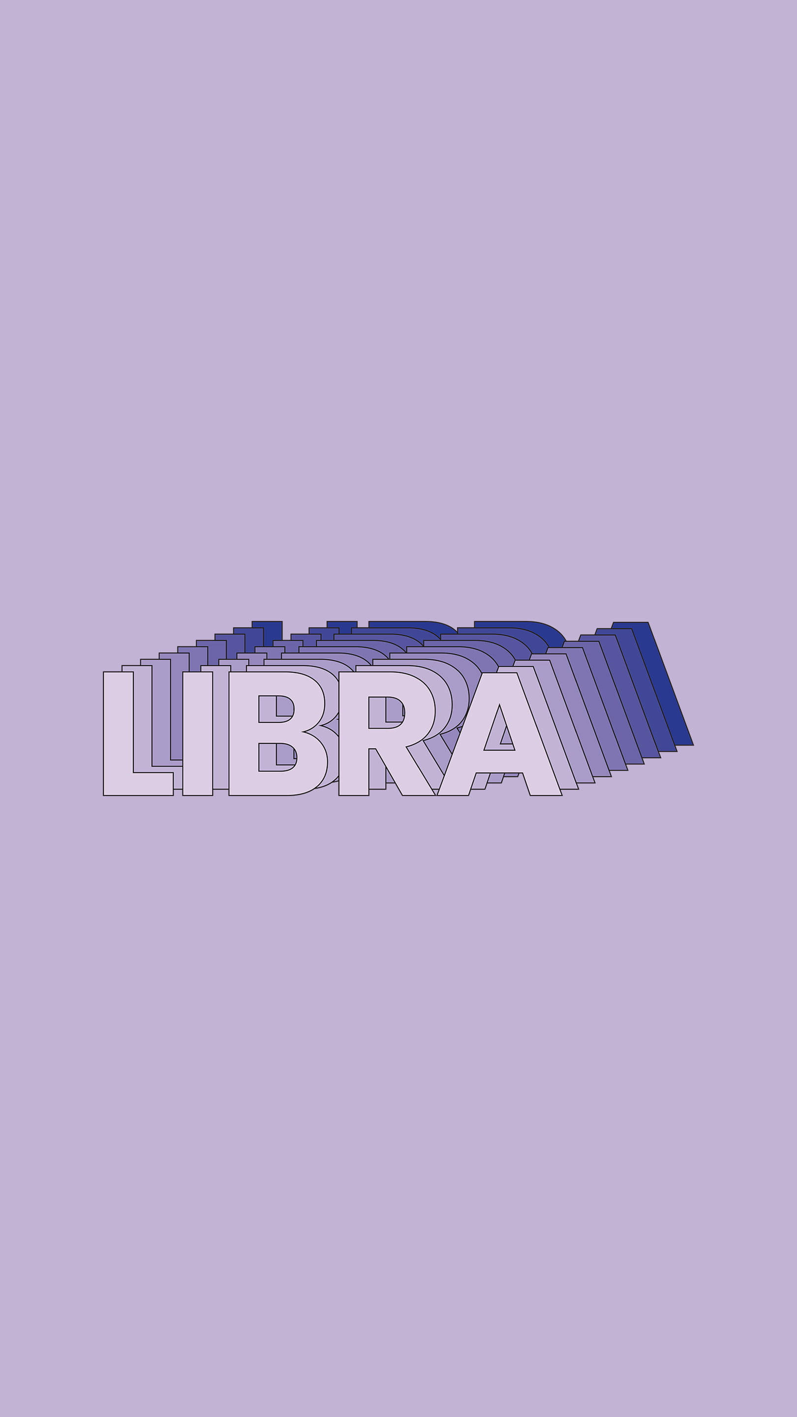 天秤座字體藝術 壁紙 — 粗體白色字母 LIBRA 帶有分層藍色漸變效果，居中於柔和的薰衣草背景上。