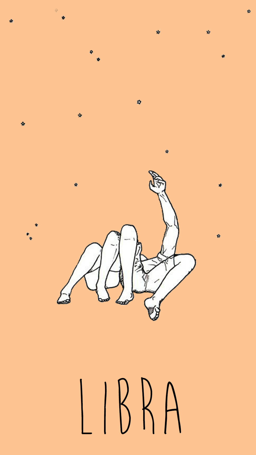 人躺在蜜桃色背景上指向星星，帶有「LIBRA」文字。