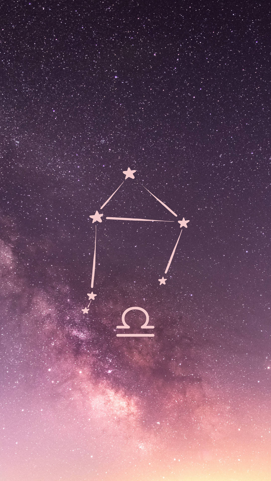 星座和星座符號在星空紫粉色夜空和銀河系中發光。