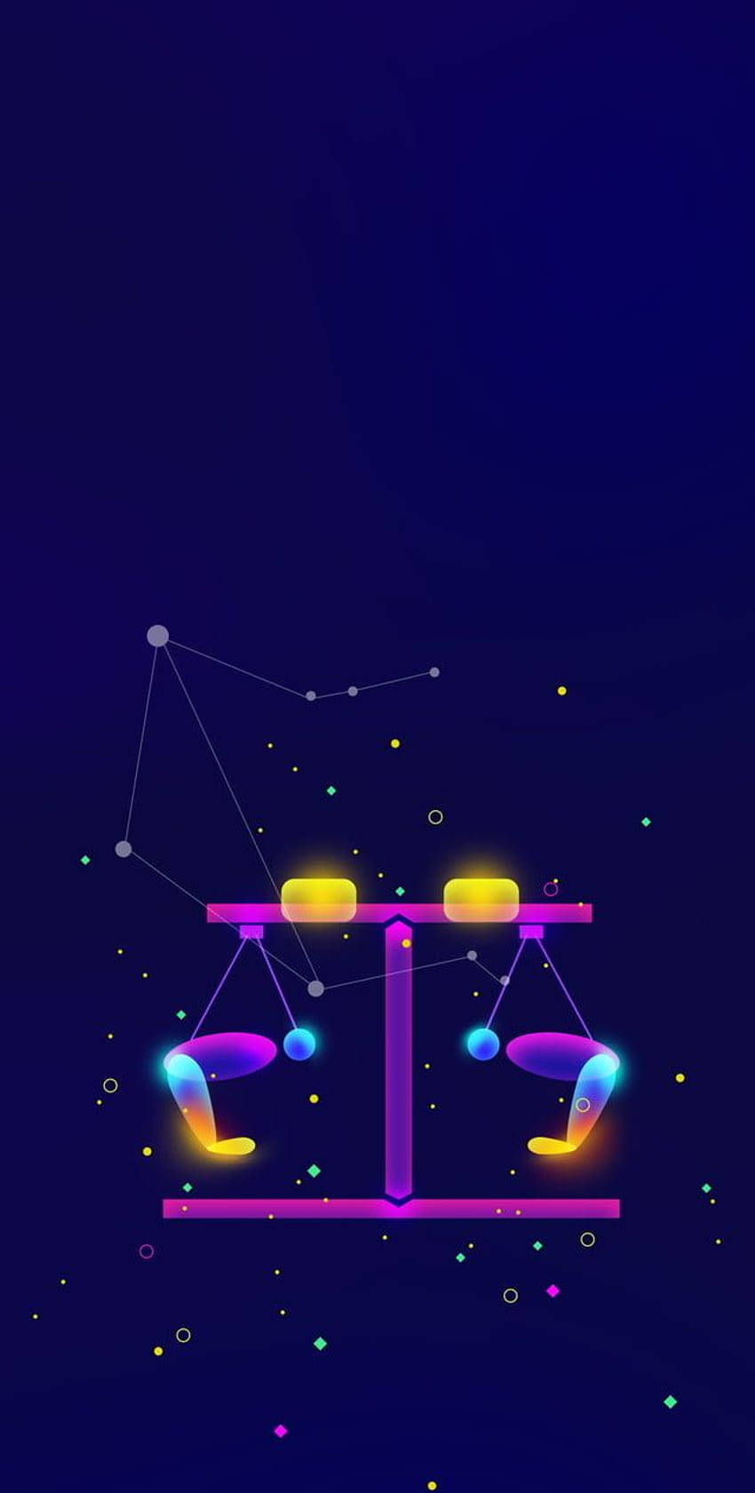 星空下帶有發光球體的霓虹天秤座符號