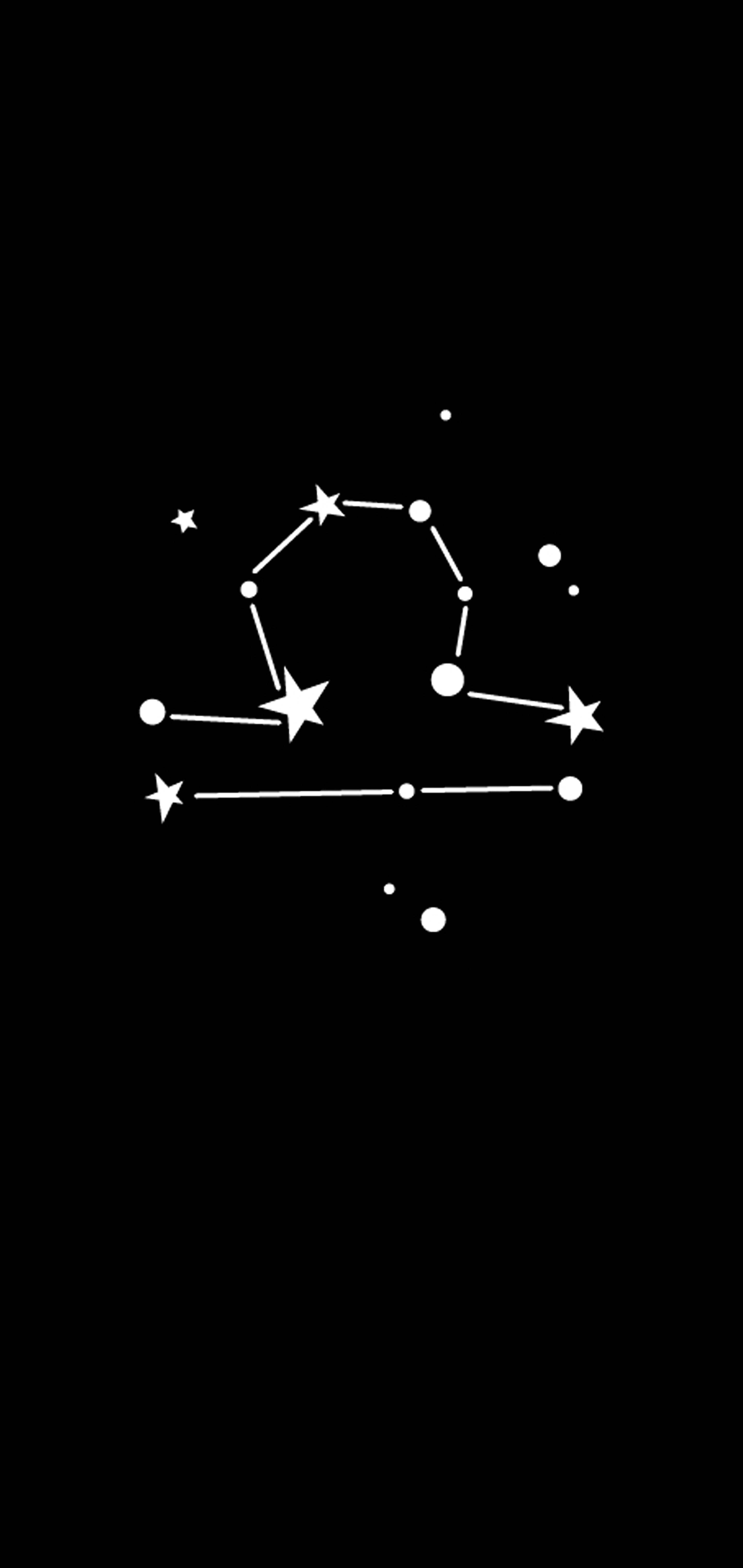 天秤座黑白壁紙 壁紙 — 一個極簡風格的白色星座插圖，在純黑色背景上有連接的星星和點。
