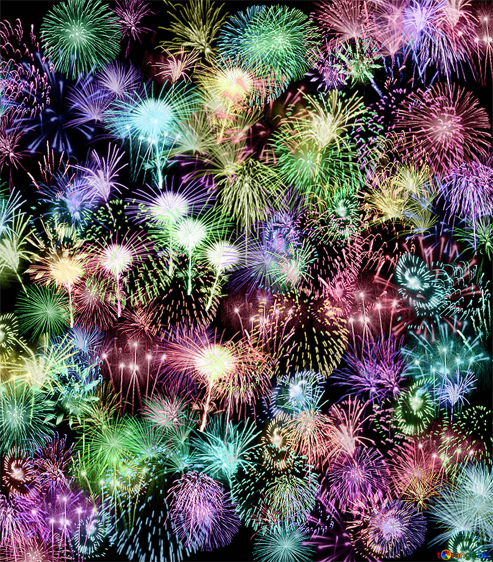 天空中眾多煙火 壁紙 — 鮮豔的煙火在黑暗的夜空中綻放出令人眼花繚亂的色彩。