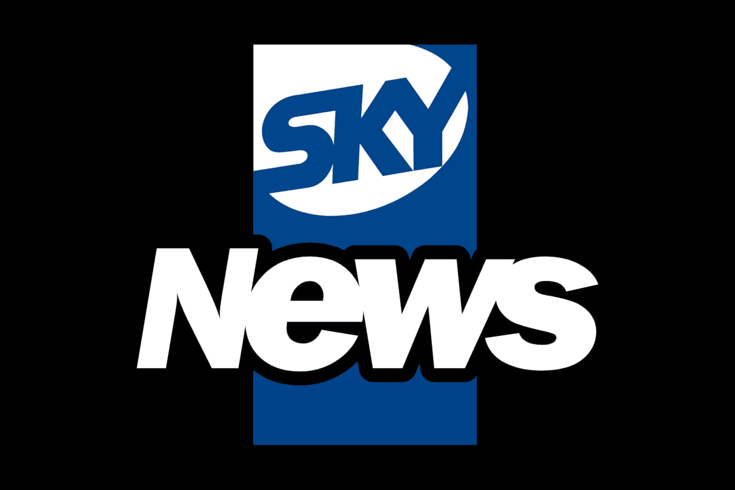 Sky News 標誌，藍色和白色文字在黑色背景上