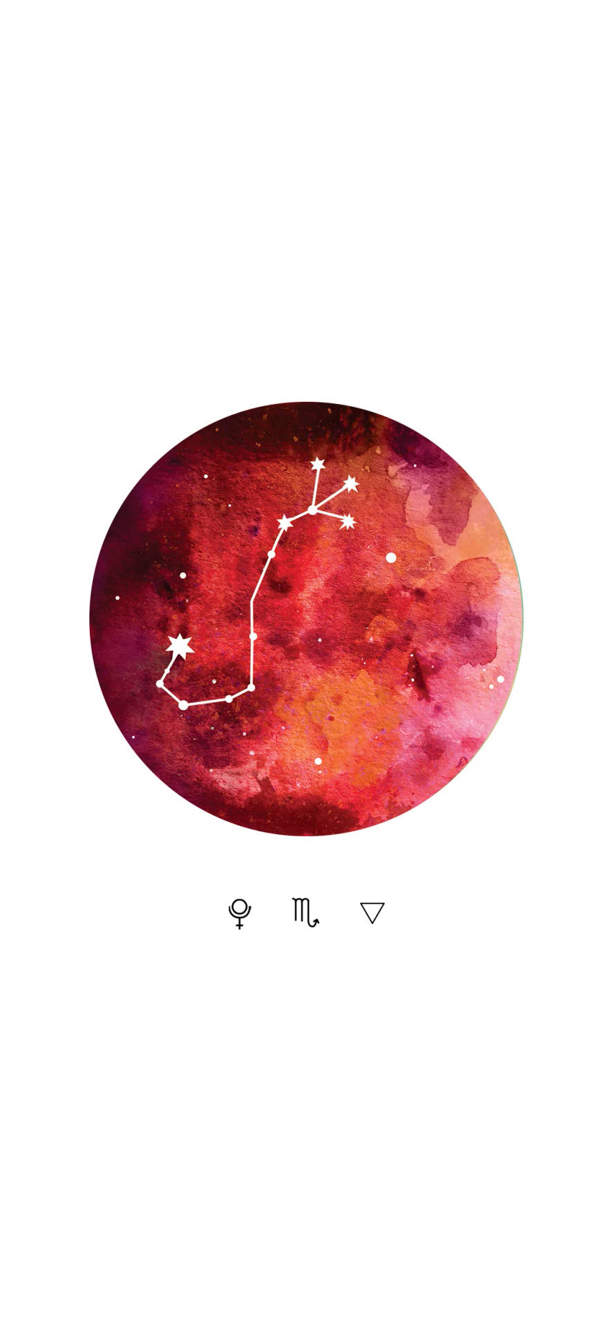 紅色水彩圓圈內的黃道星座，下方有占星符號
