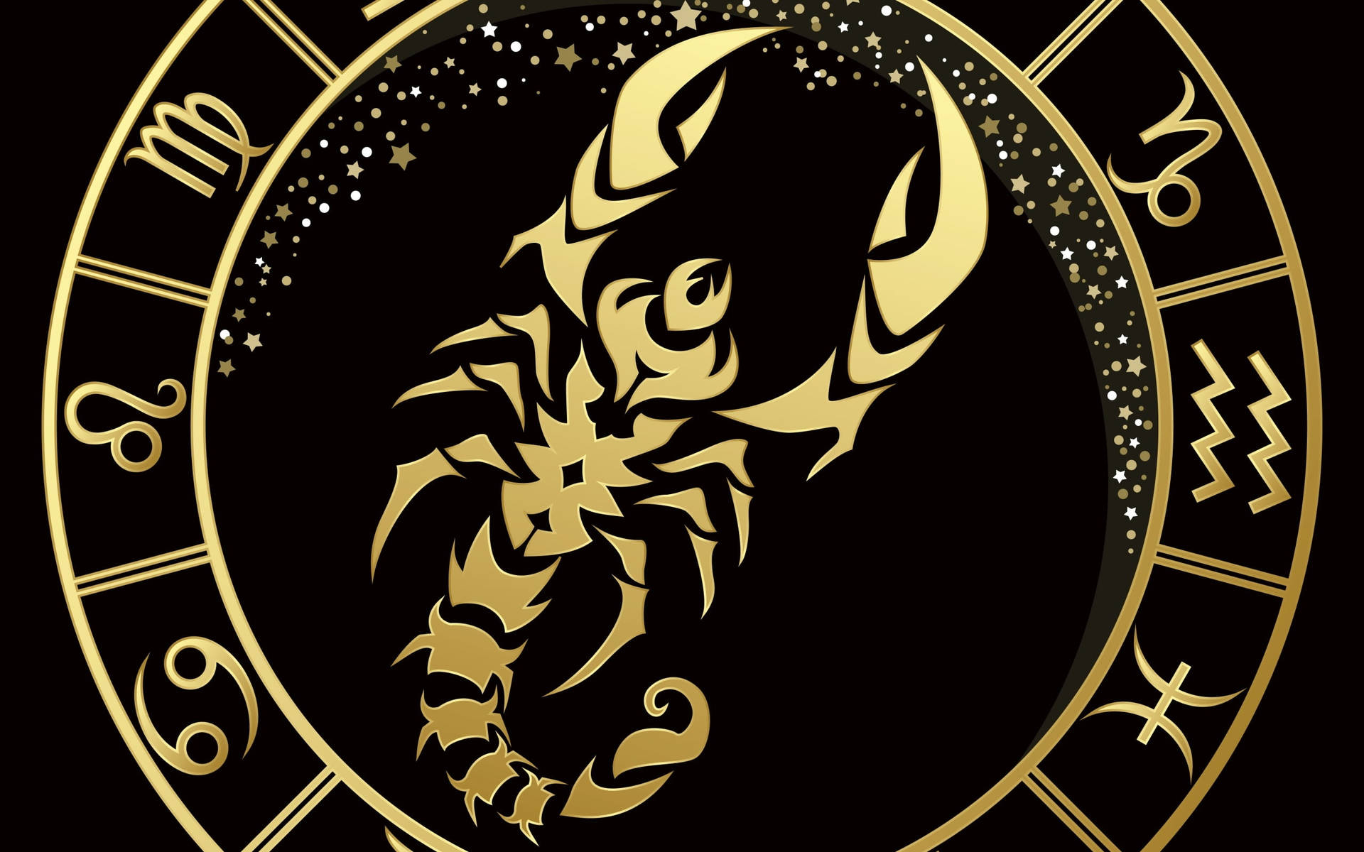 金色天蠍座星座符號被星座和星星環繞。
