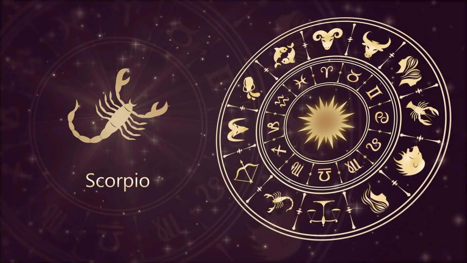 天蠍座星座圖案配金色星星圓環 壁紙