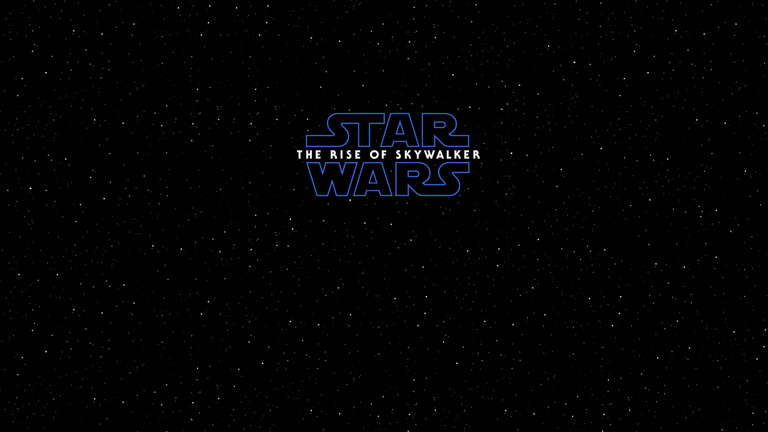 《天行者崛起》極簡海報 壁紙 — Star Wars The Rise of Skywalker 標誌在黑色太空的星空中發出藍色光芒。