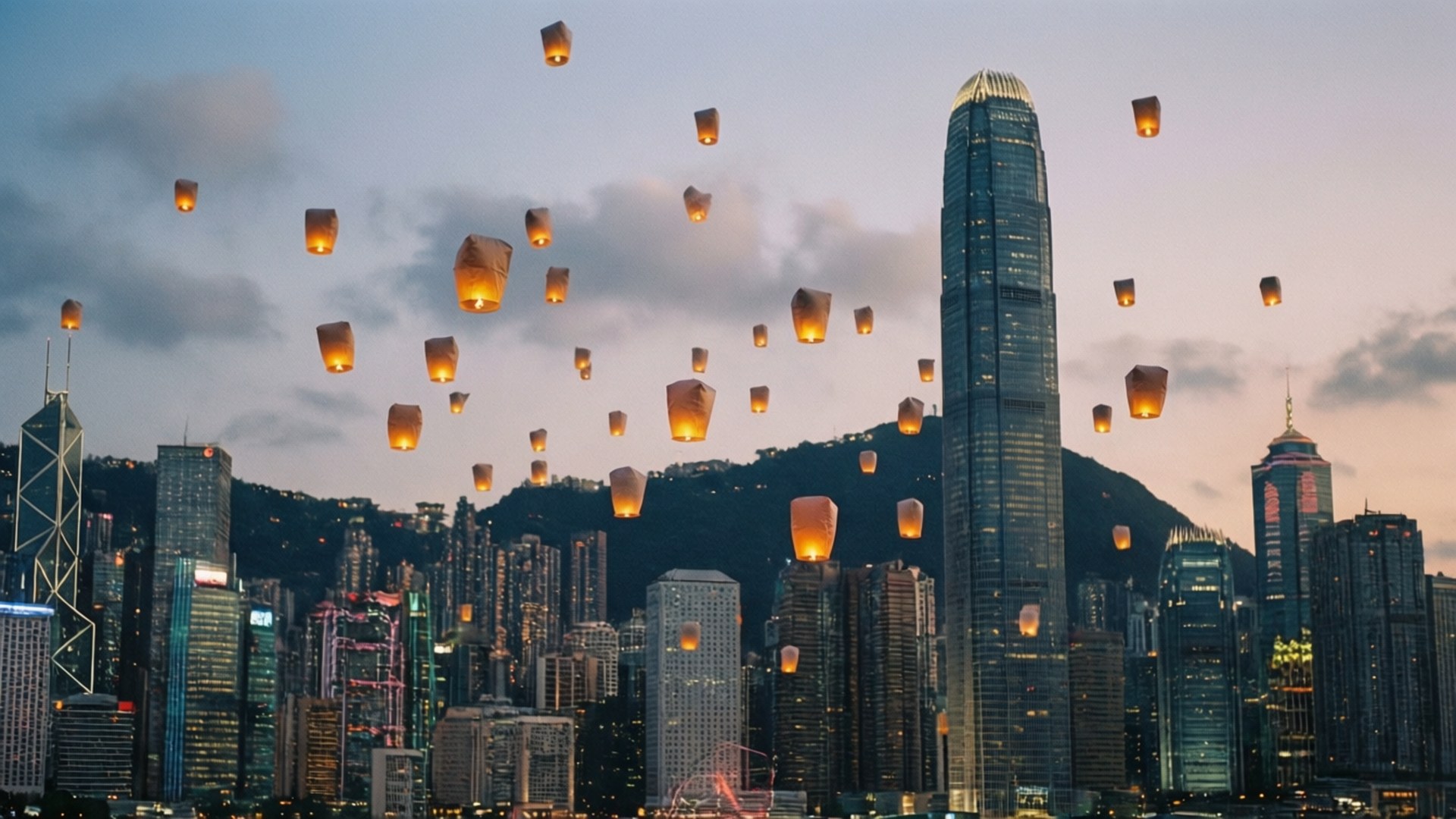 天際中的孔明燈 壁紙