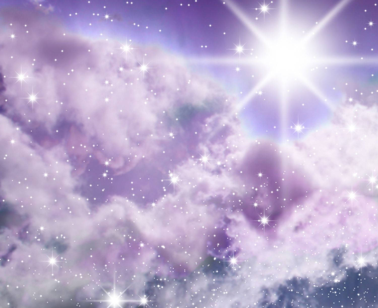 充滿閃爍星星嘅紫色雲層同一個明亮發光嘅星爆。