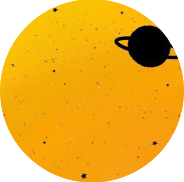 天體剪影美學 壁紙 — 一個帶有光環的土星黑色剪影在圓形框架內漂浮在充滿活力的橙色星空背景上。