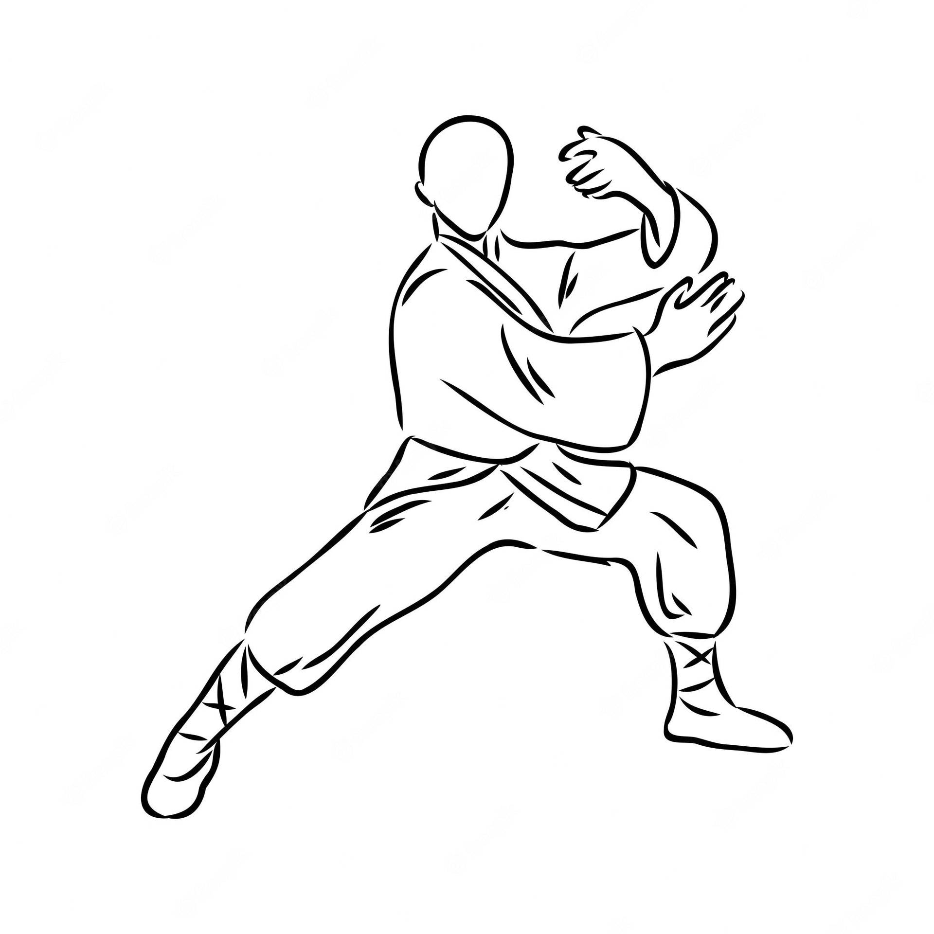 以黑色線條藝術繪製的武術家戰鬥姿勢。