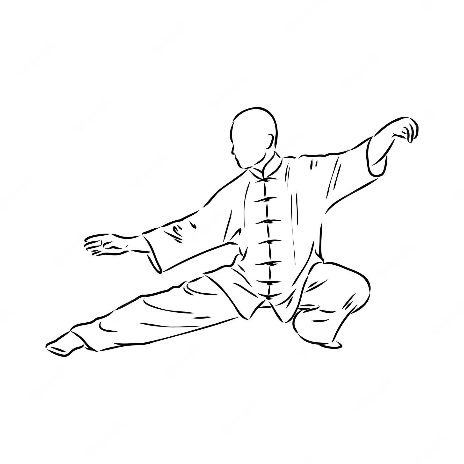 穿著傳統服裝以流暢動作練習太極的人。