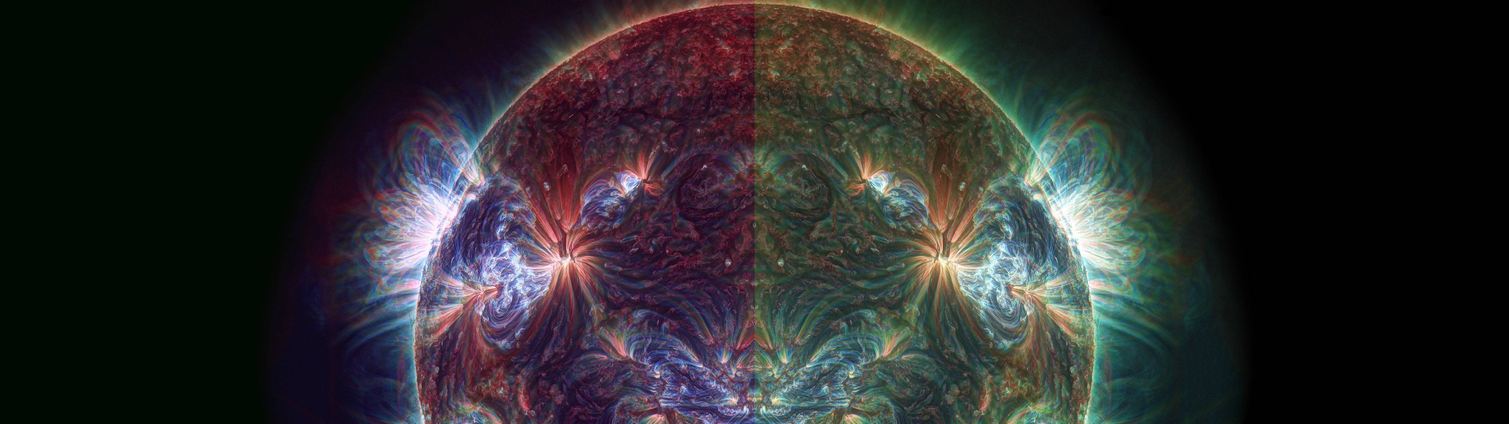 一個發光的分形球體在太空中散發出宇宙能量。