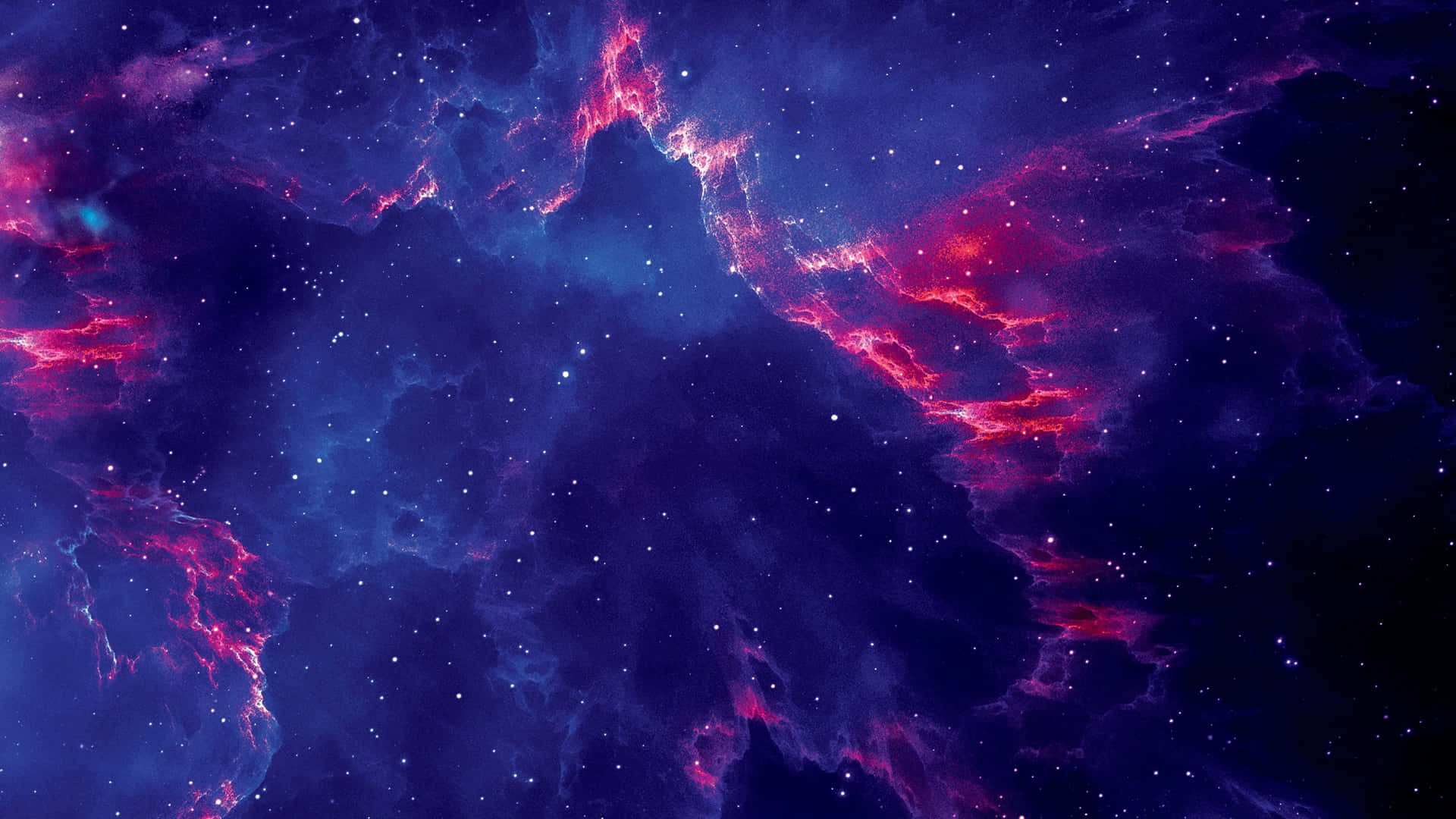 帶有粉紅和藍色雲朵以及發光星星的宇宙星雲。