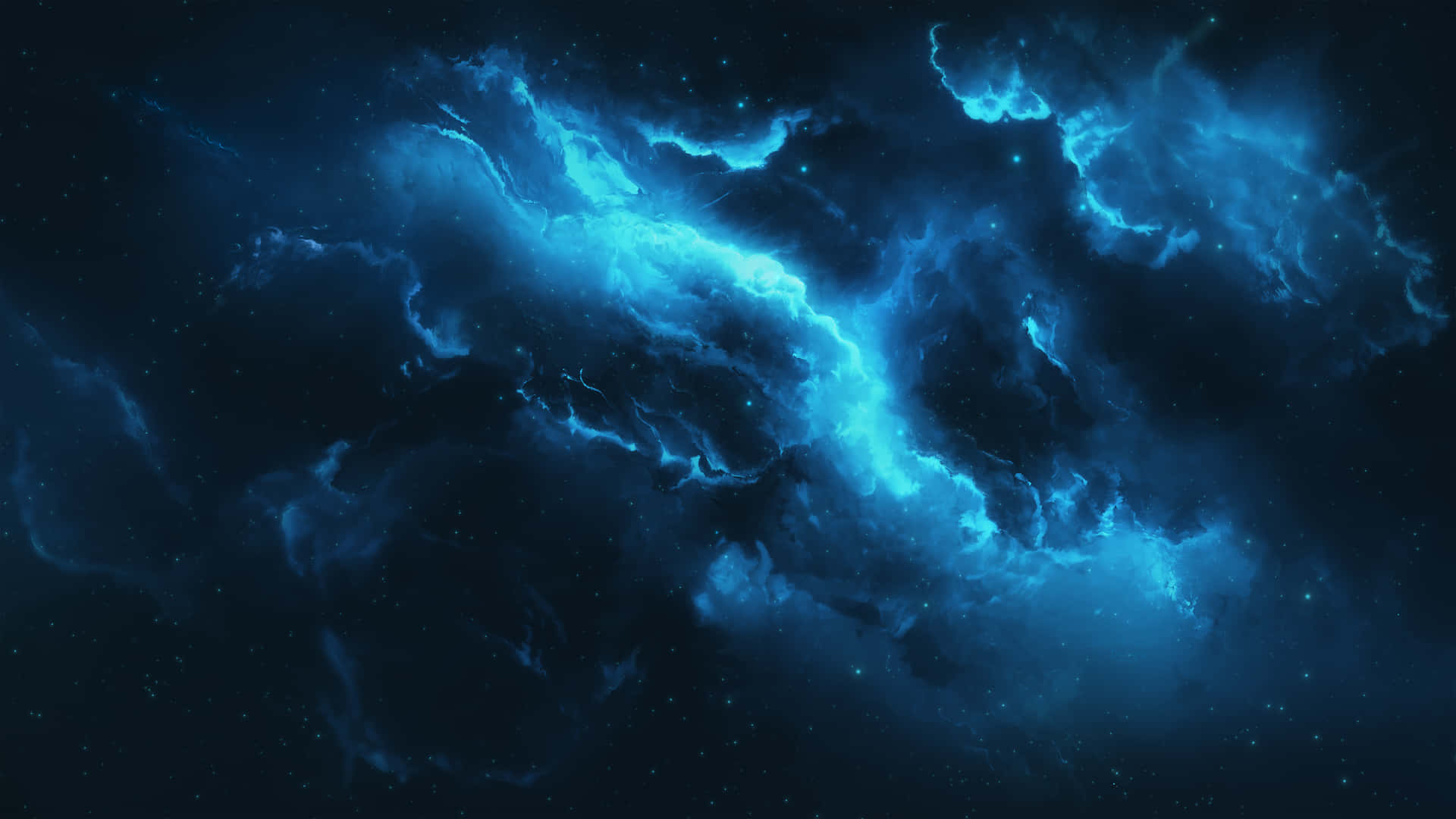 在深空中發光的藍色星雲，點綴著星星。