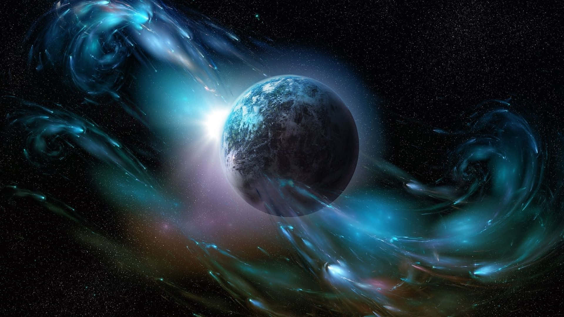 太空中的行星，藍色背景 壁紙