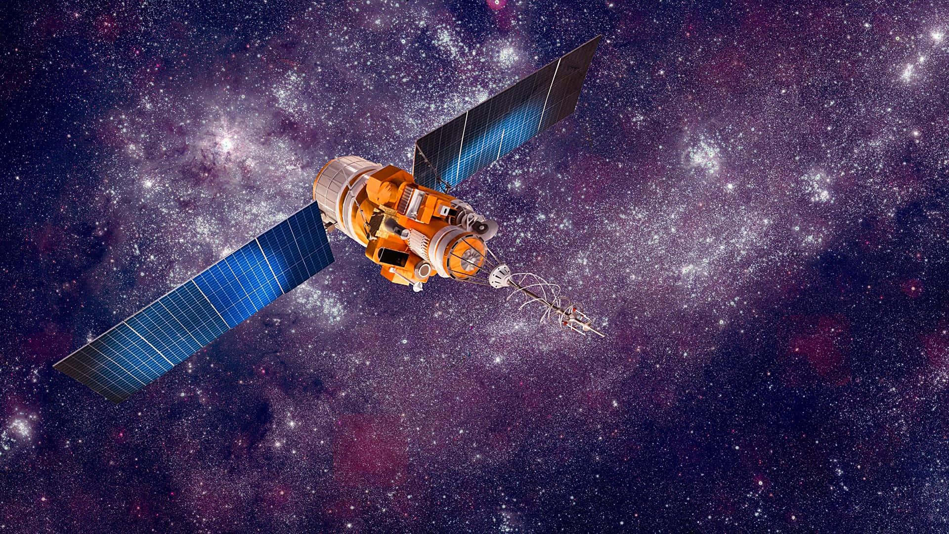 帶有太陽能板的衛星漂浮在星空