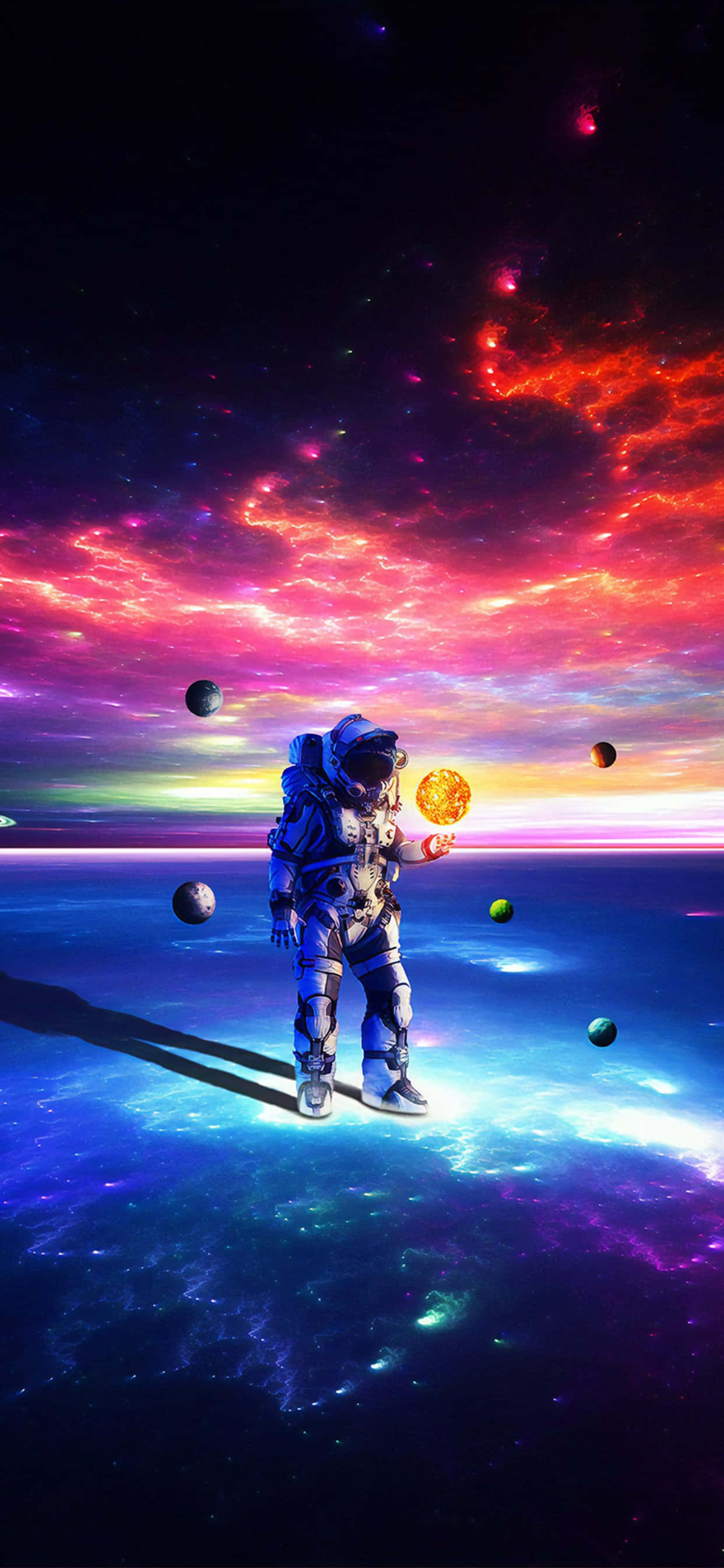 太空人站立於太空中，身旁有硬幣 壁紙