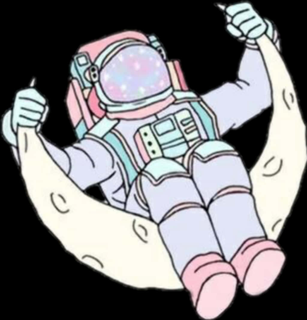 太空人騎月亮卡通 壁紙