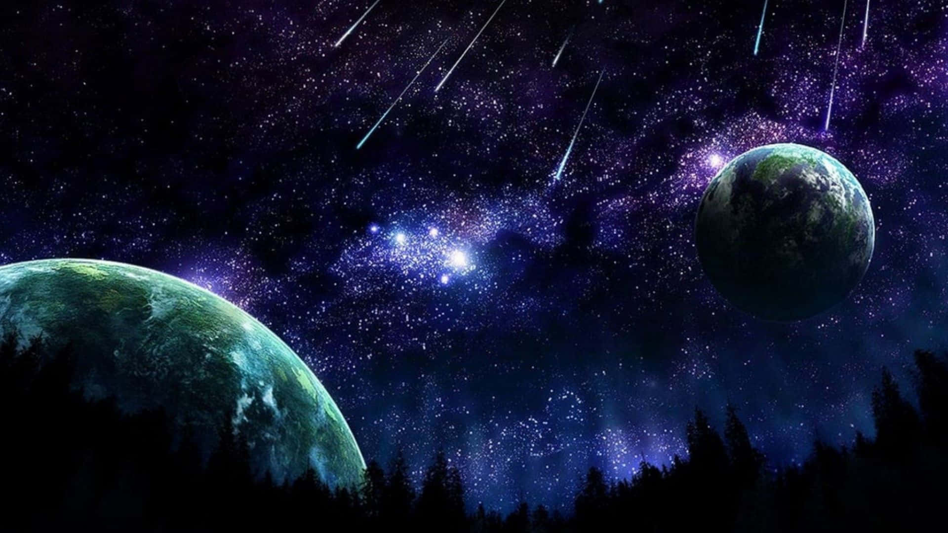 太空場景，有行星和星星 壁紙
