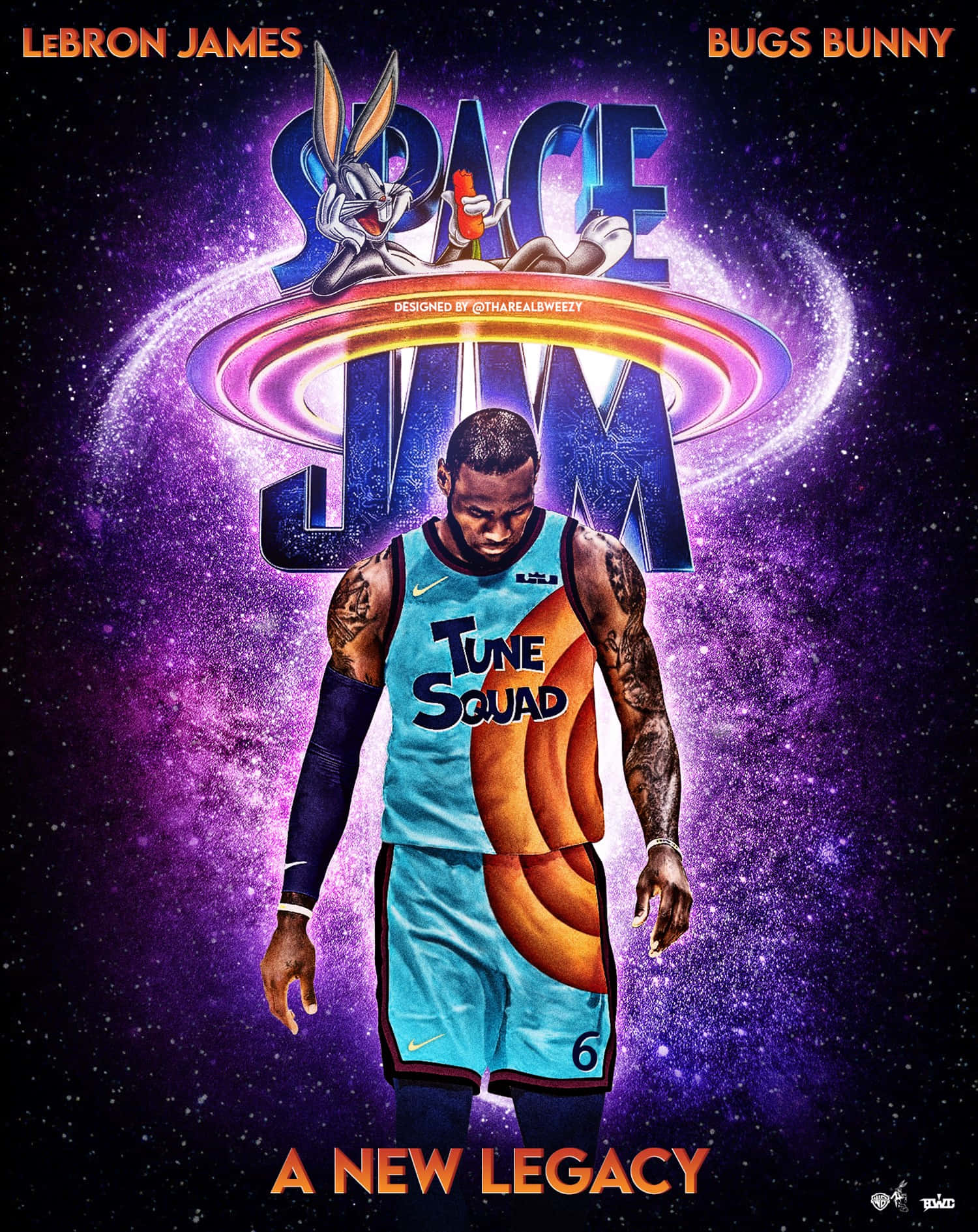 勒邦占士身穿Tune Squad球衣，在宇宙太空也入樽標誌下與賓尼兔一起 — 勒布朗·詹姆斯 壁紙