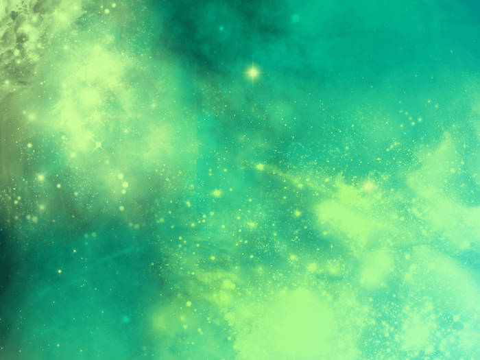 充滿活力的藍綠色和青檸綠色宇宙星雲，帶有發光的星星和柔軟的宇宙塵埃。