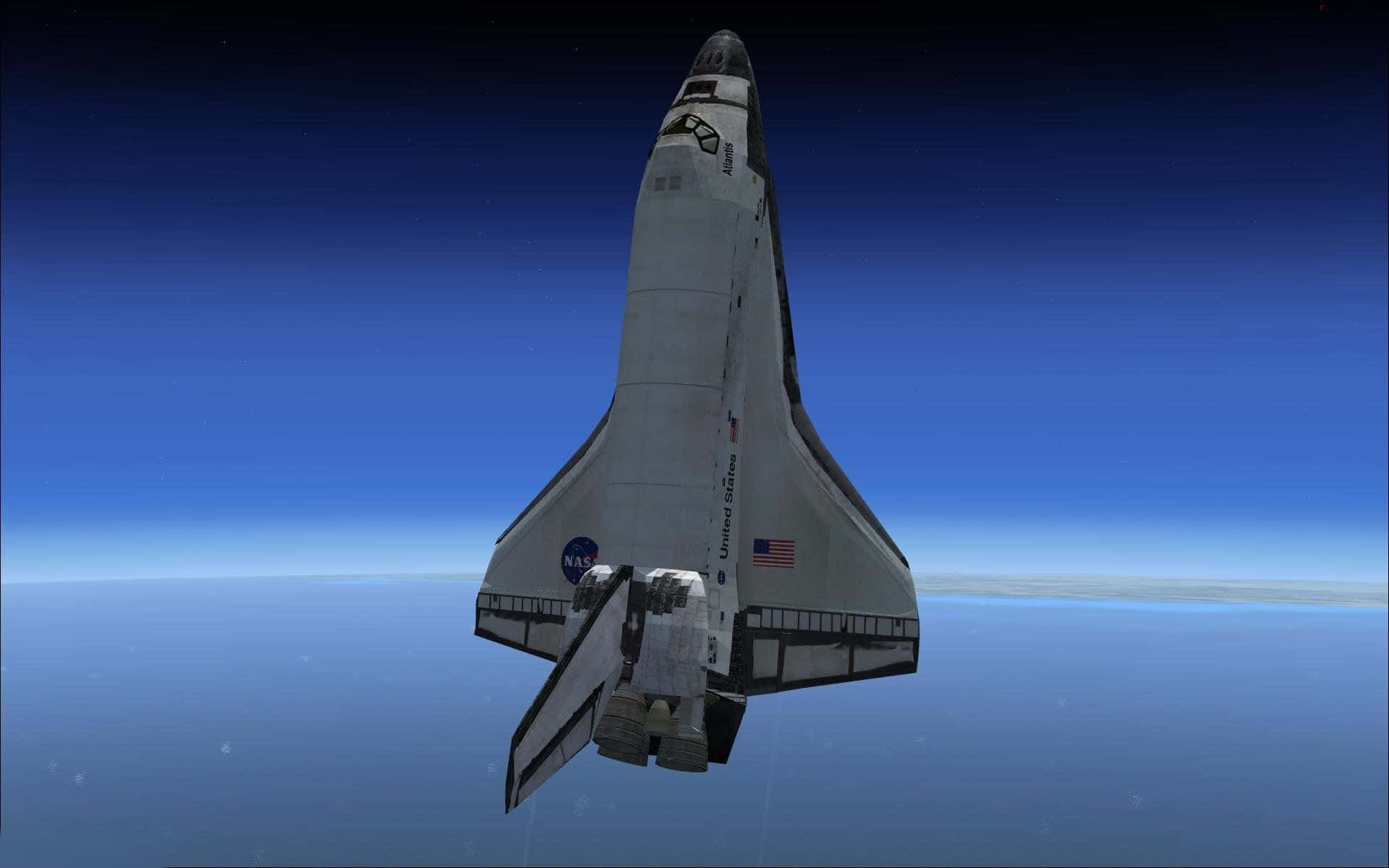 NASA太空穿梭機在太空中飛越地球的藍色曲線。