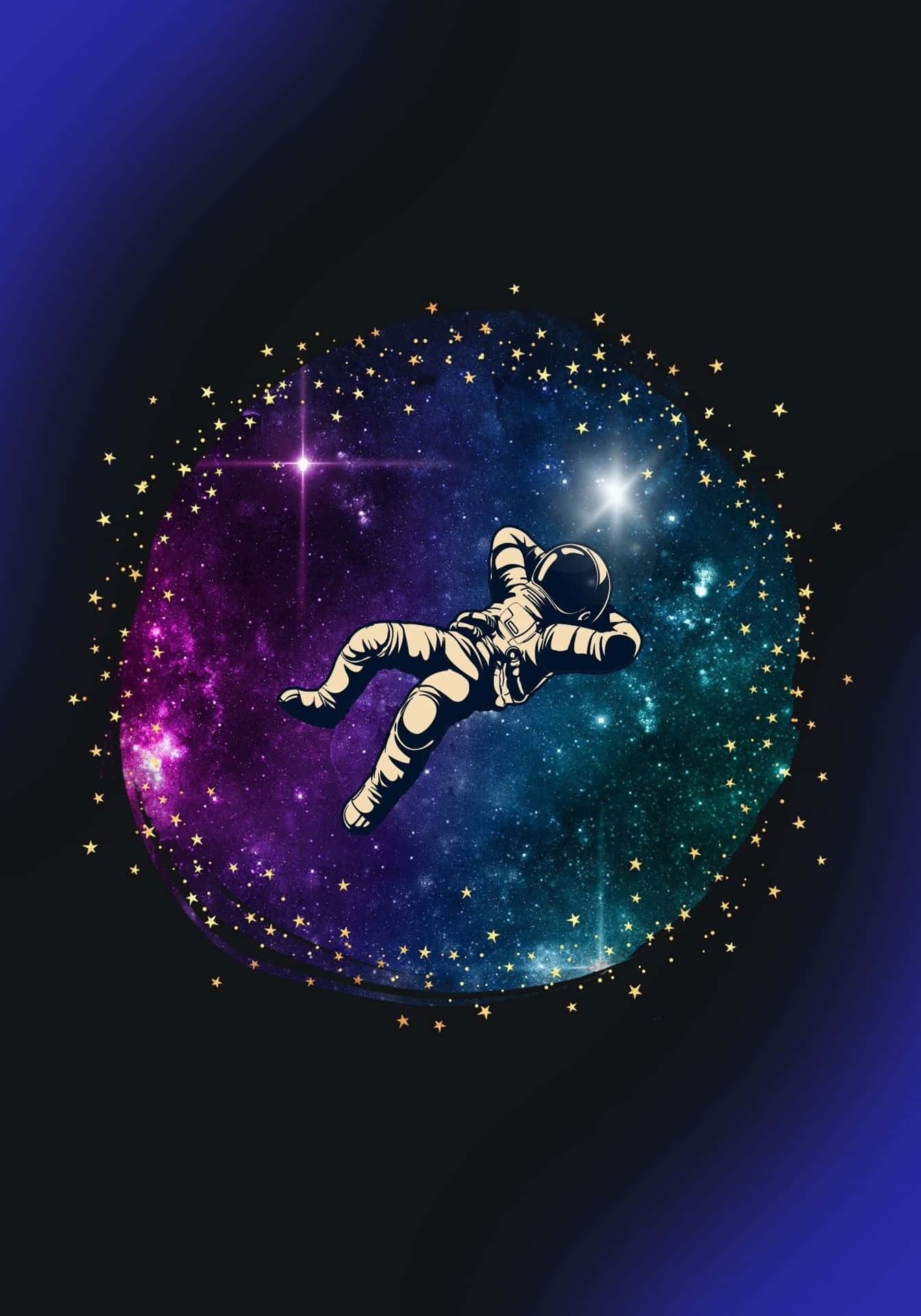 太空人在一個色彩繽紛的宇宙氣泡中漂浮，周圍環繞著星星。