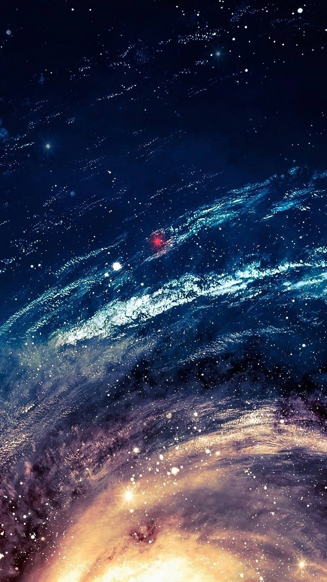 一個充滿星星和宇宙塵埃的鮮豔螺旋星系，位於深空之中。