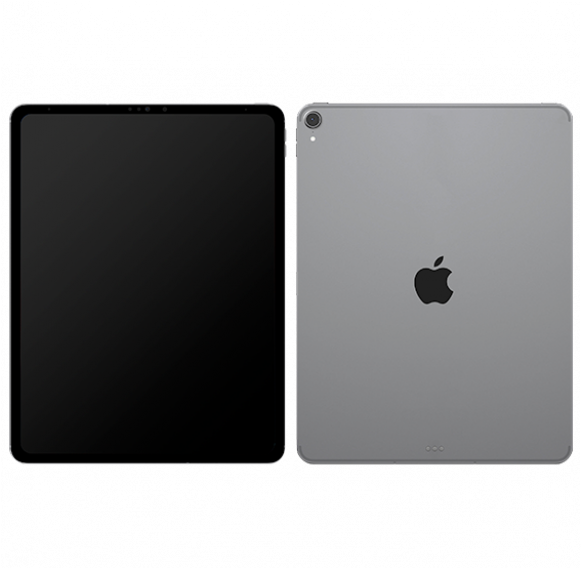太空灰 iPad Pro 正反面 壁紙 — 兩部Apple iPad Pro正面和背面展示在黑色背景上，突顯時尚銀色設計和黑色螢幕。