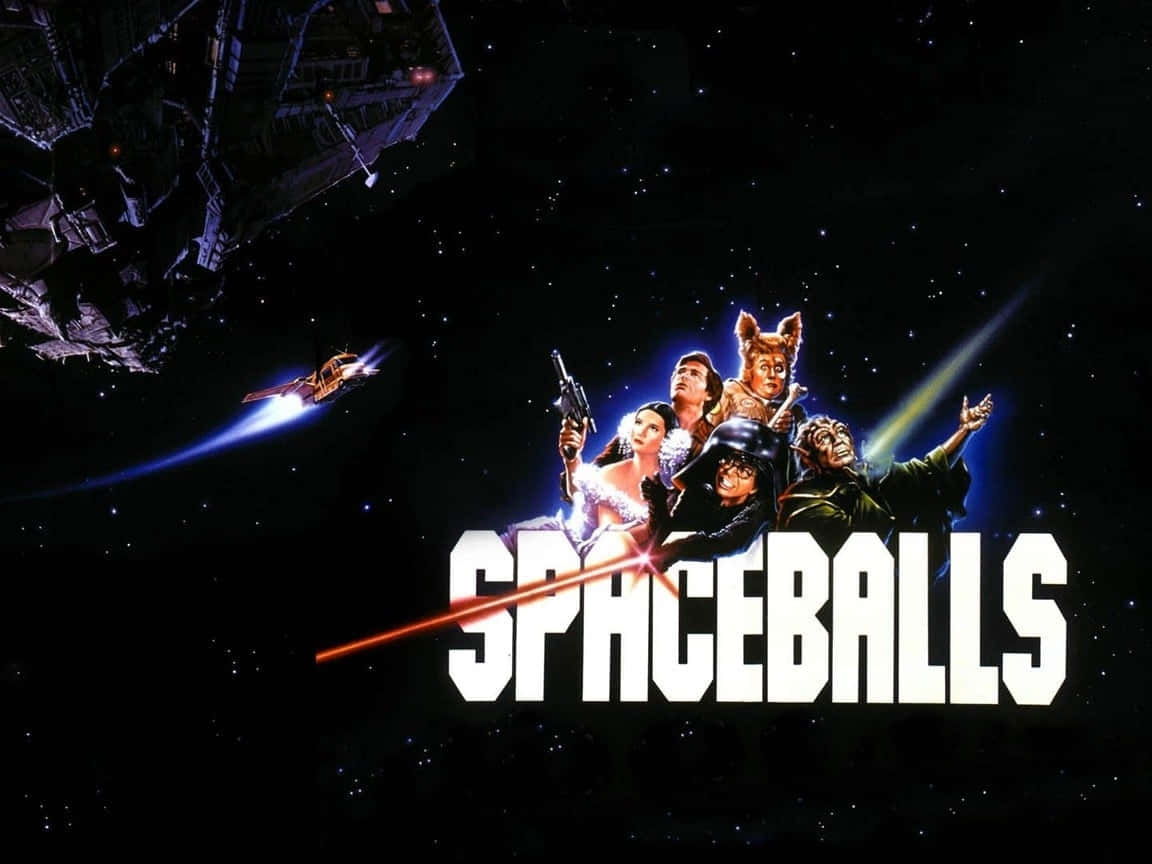 Spaceballs 電影海報， featuring 太空中的角色，配有太空船和激光束。