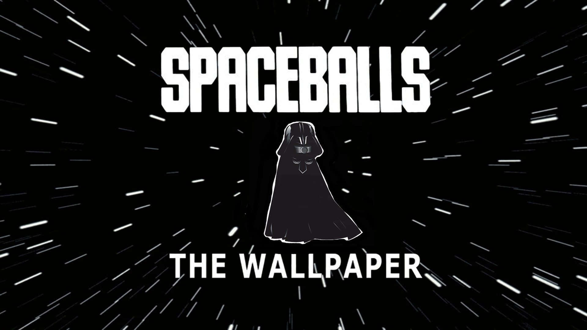 黑白惡搞桌布，卡通達斯維達和「Spaceballs」文字。
