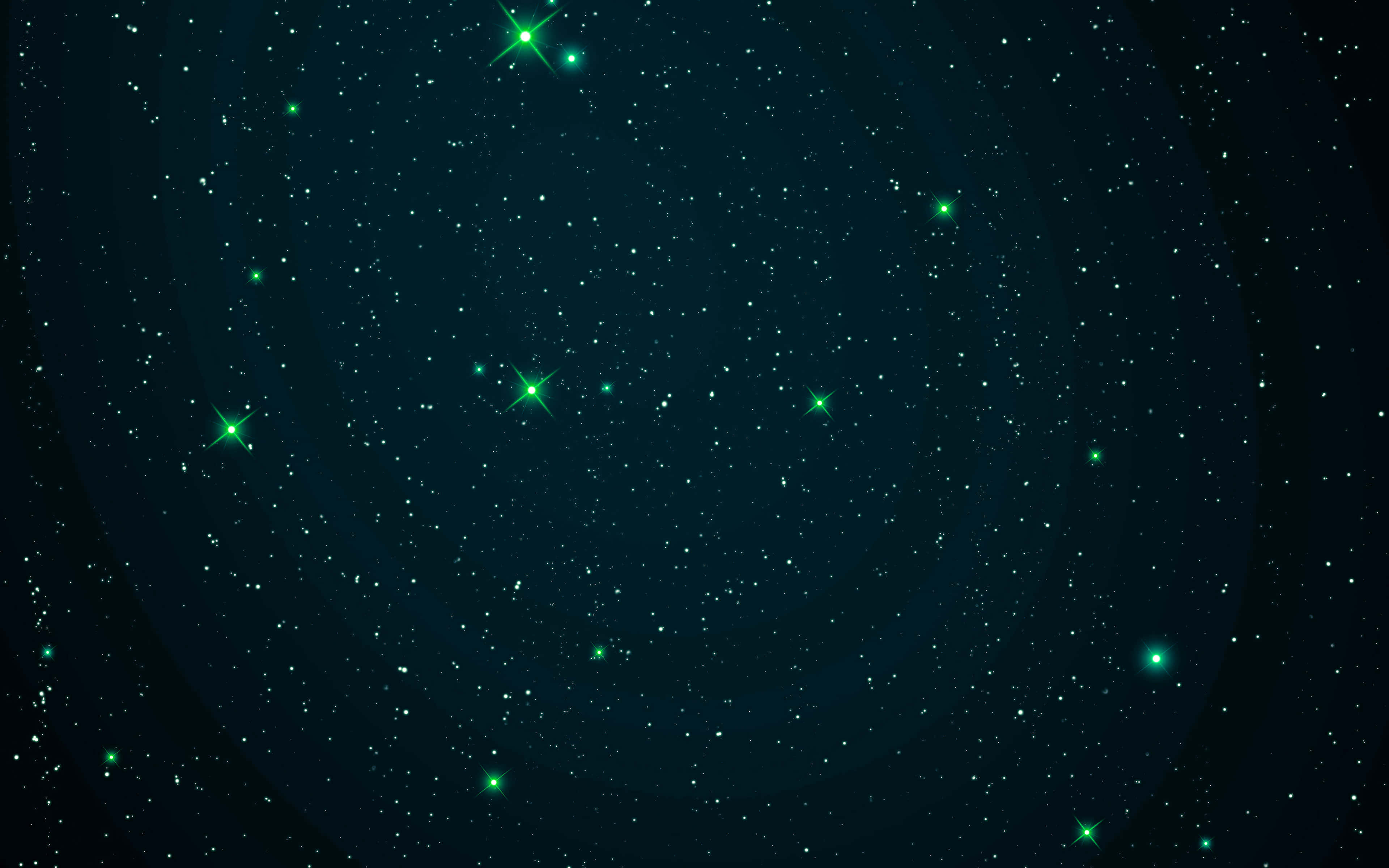 太空綠色星體背景 壁紙 — 一個迷人的數碼夜空，充滿發光的綠色星星，背景是深藍綠色的宇宙背景。