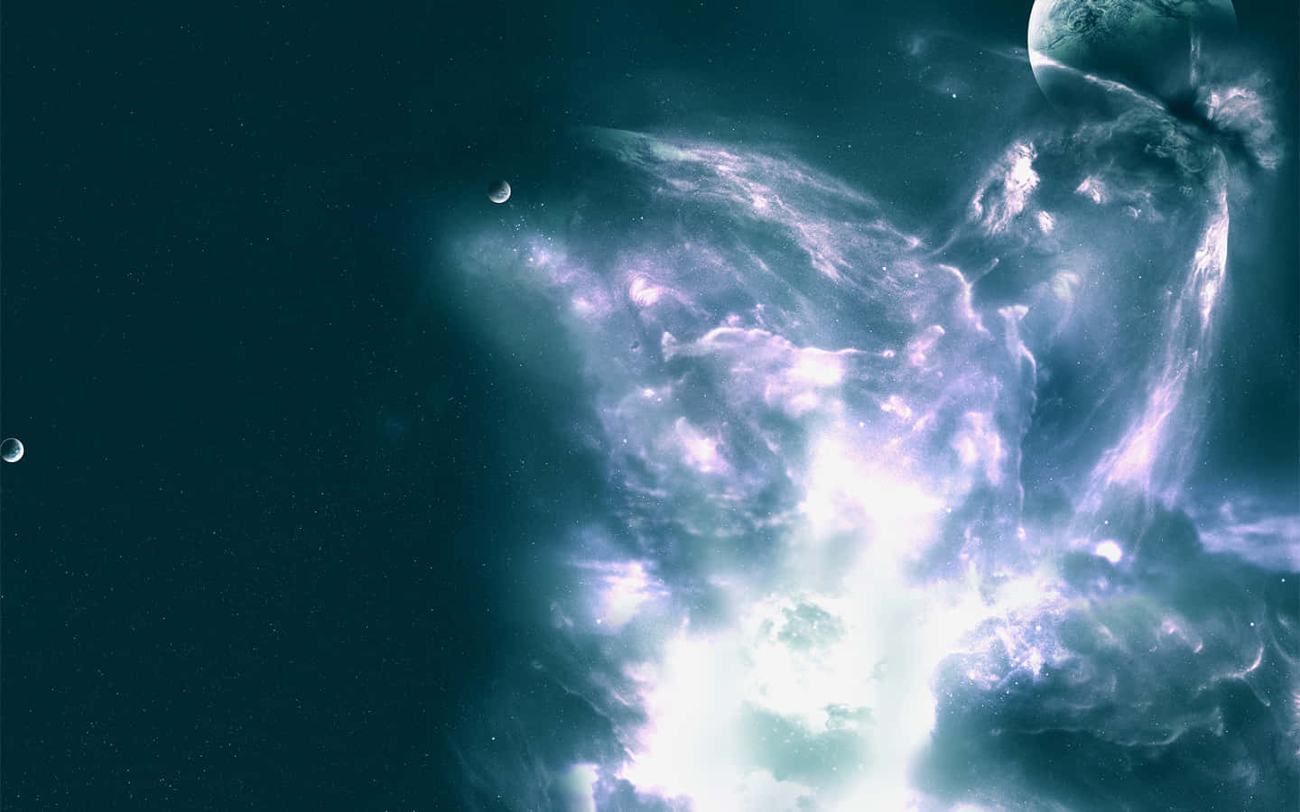太空船與月球和行星 壁紙