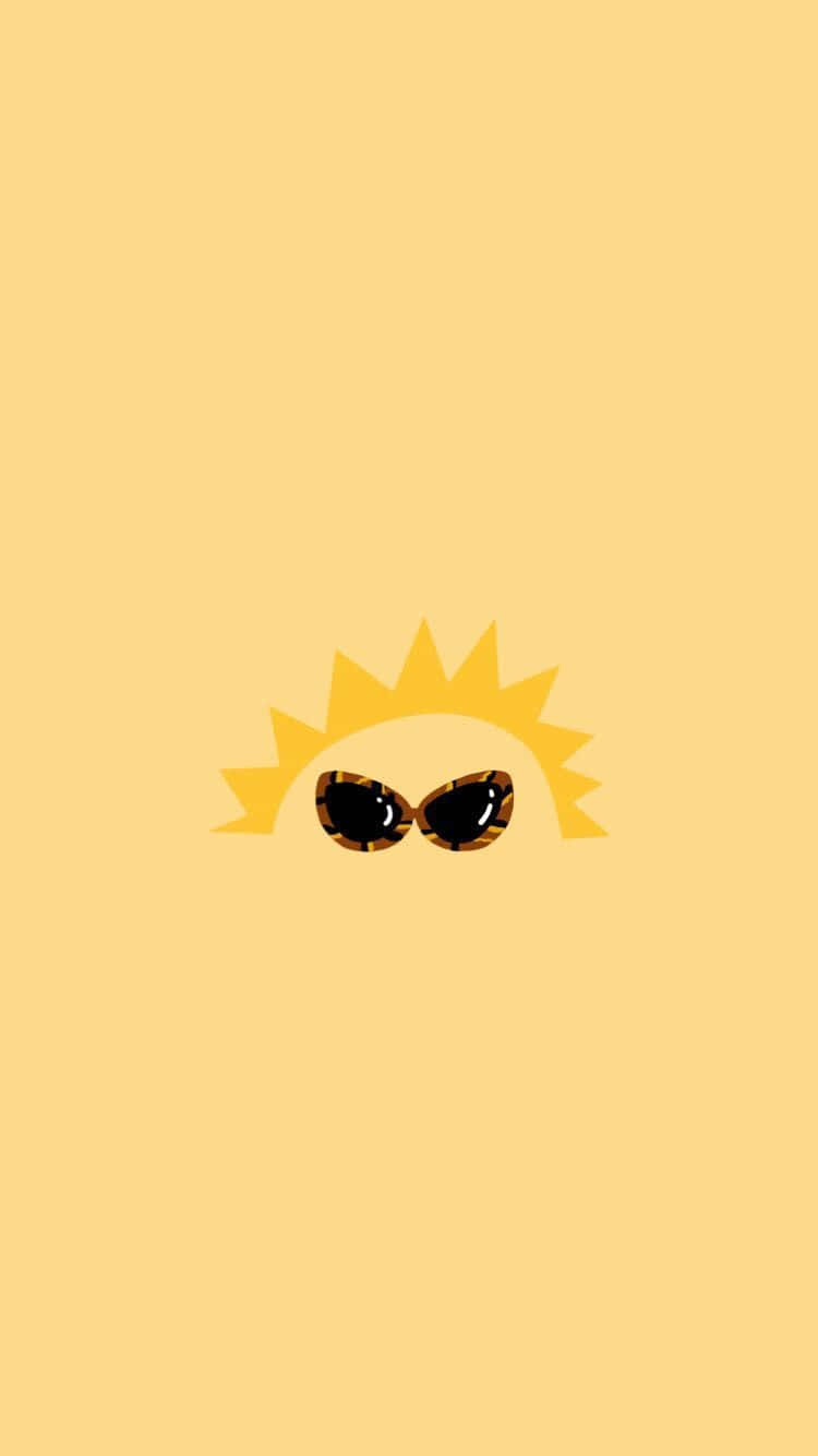 一個風格化的太陽在黃色背景前戴著太陽眼鏡。