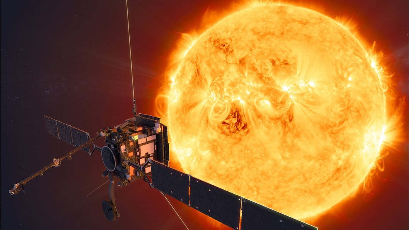 太陽觀測太空船靠近太陽，伴有太陽耀斑