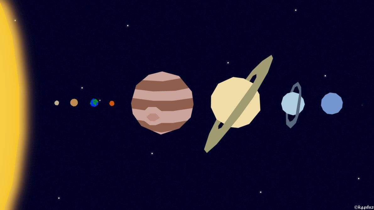 太陽系，行星在星空中圍繞明亮的太陽運行。