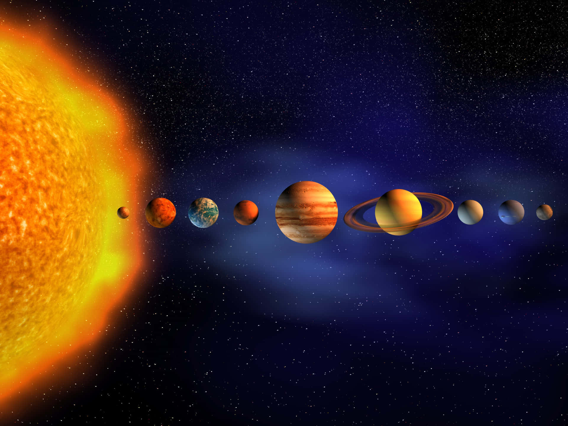星空宇宙中的太陽系，有太陽和行星