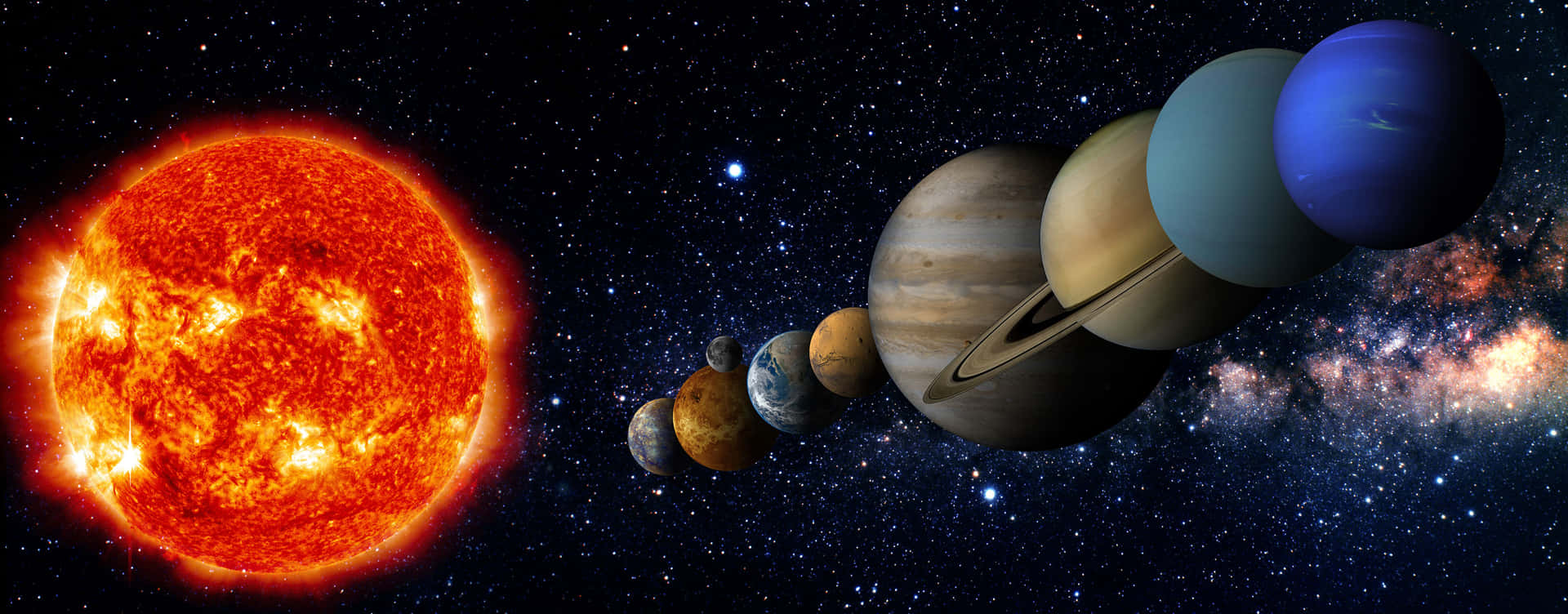 在星空中的太陽系，有太陽和行星