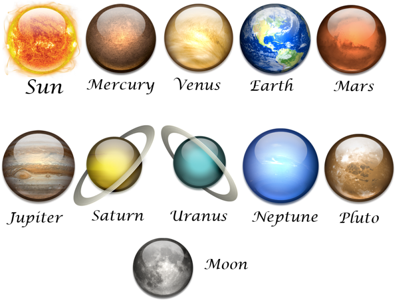 太陽系行星與月球 壁紙 — 一個充滿活力的數位插圖，描繪太陽系，太陽和行星排列在黑色虛空中。