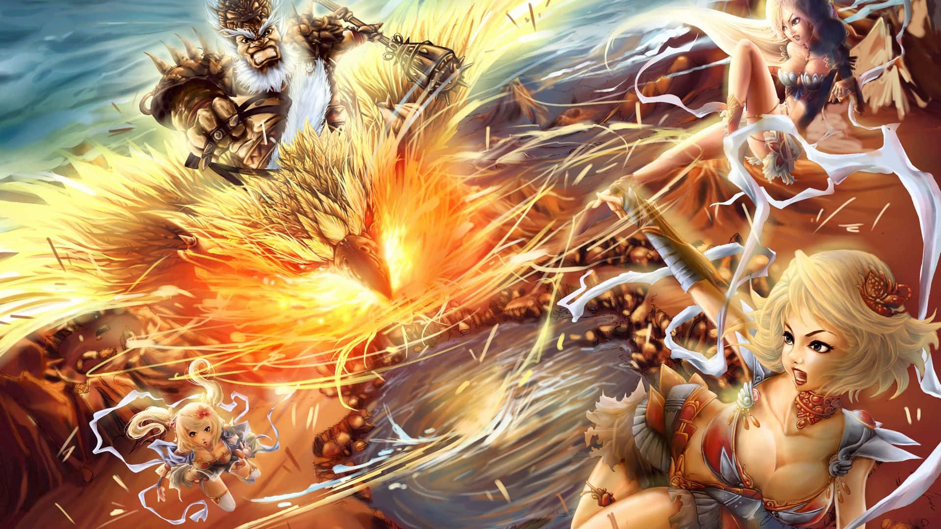 奇幻場景中的女人與龍 壁紙