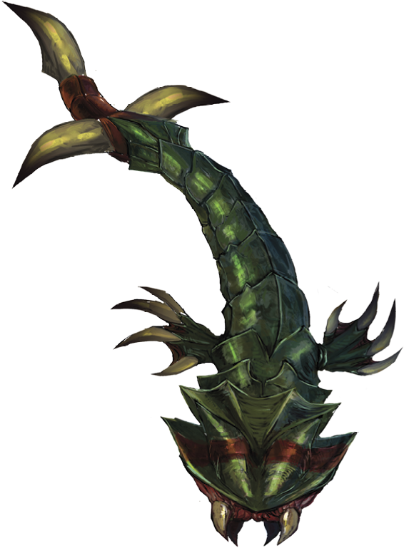 奇幻蛇形生物 壁紙 — 一條帶有尖刺尾巴和鋒利爪子的綠色鱗片龍，在黑色背景上擺出攻擊姿態，充滿威脅。