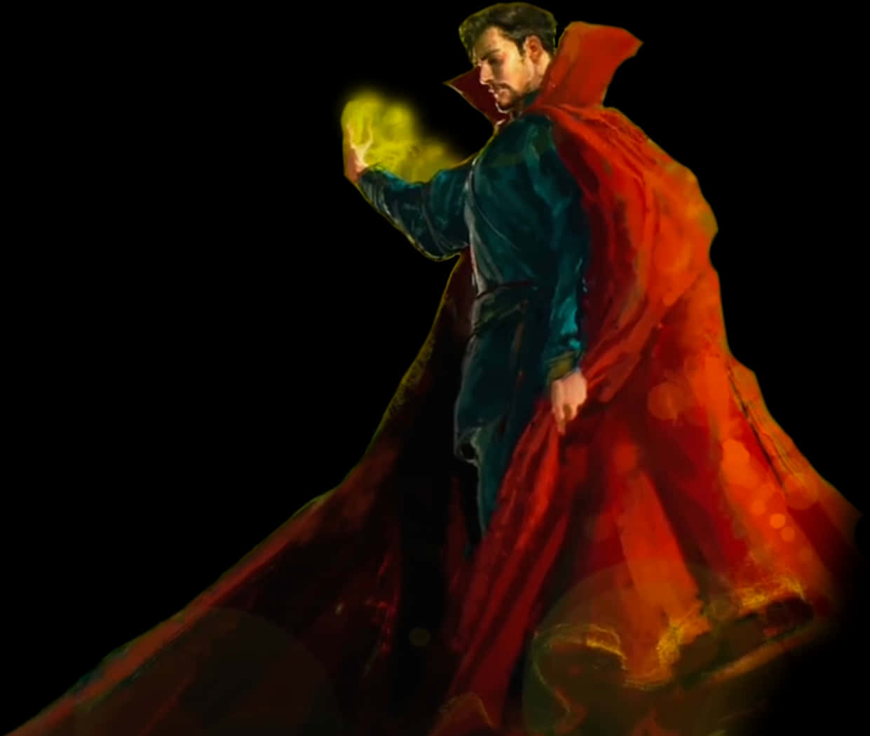 奇异博士施展魔法，周圍漂浮著符文與能量光暈
