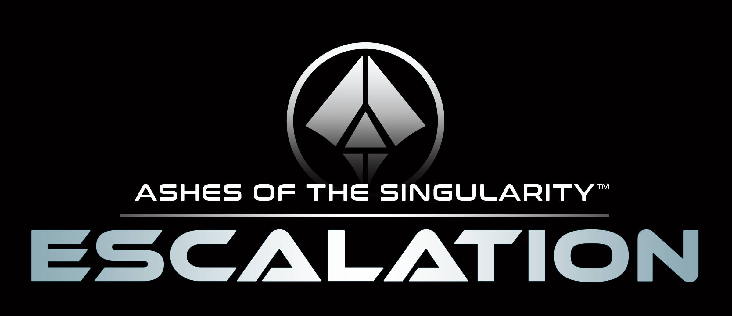 《奇異點灰燼：升級版》遊戲標誌 壁紙 — 一個時尚的金屬標誌，用於 Ashes of the Singularity Escalation，設置在純黑色背景上。