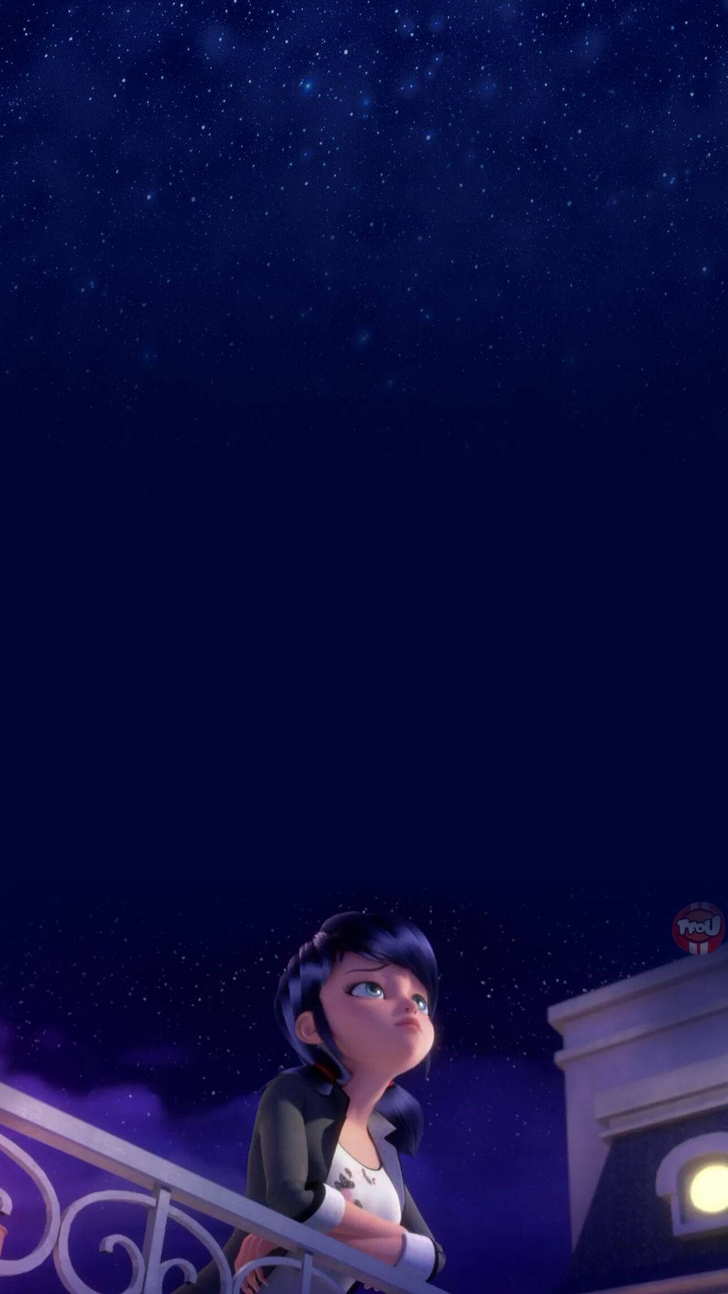 陽台上的小女孩仰望星空