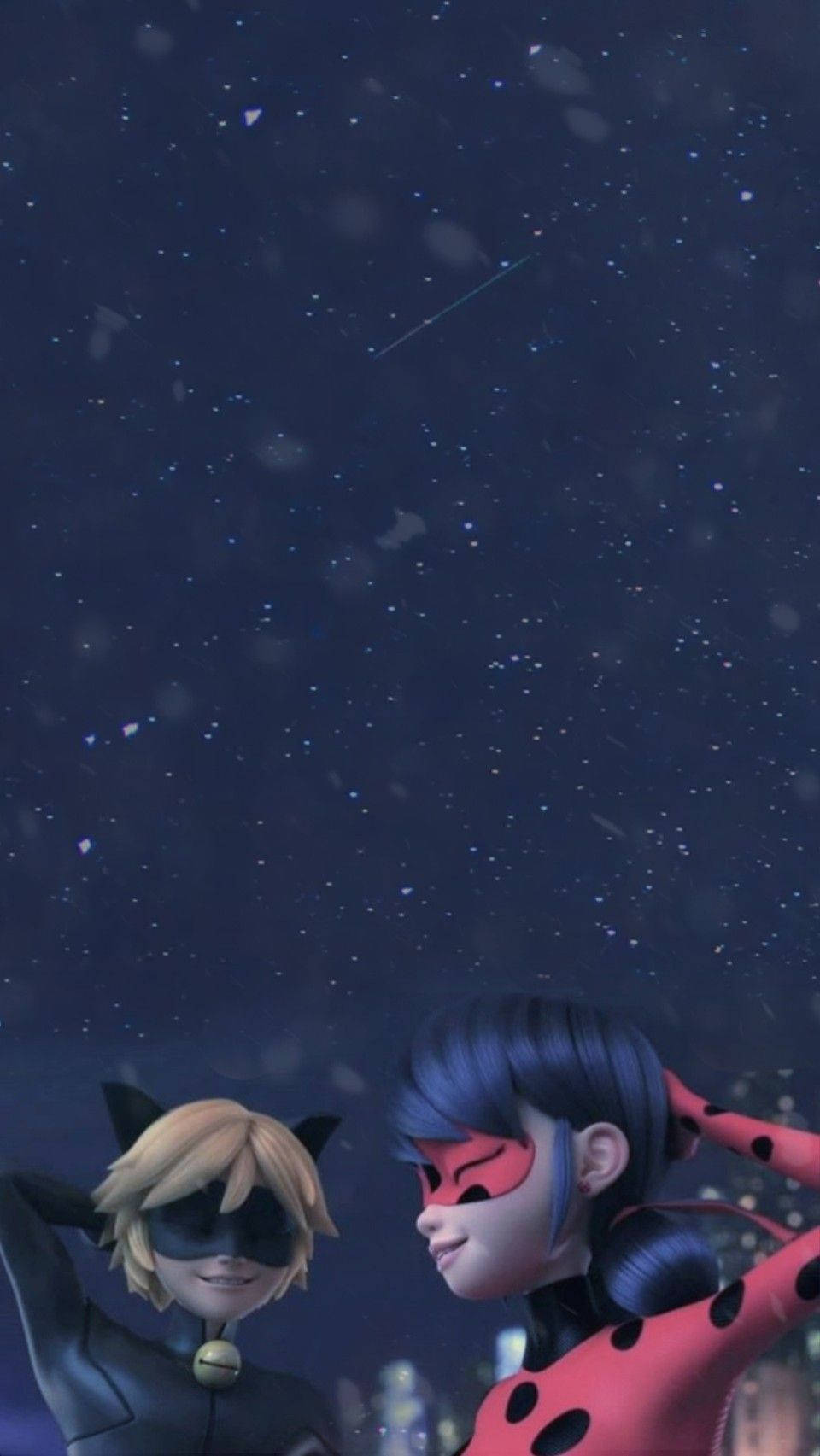 兩位動畫女主角在繁星點點的夜空中觀看流星。