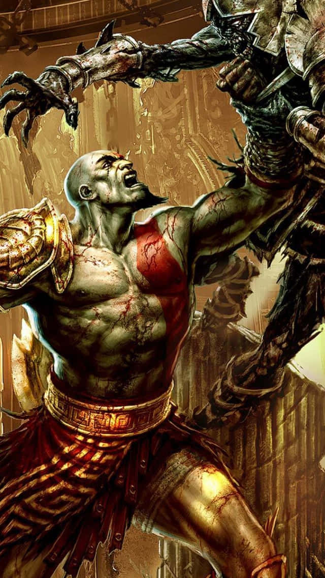 God of War 戰士在殘酷的戰鬥場景中與怪物般的敵人戰鬥。