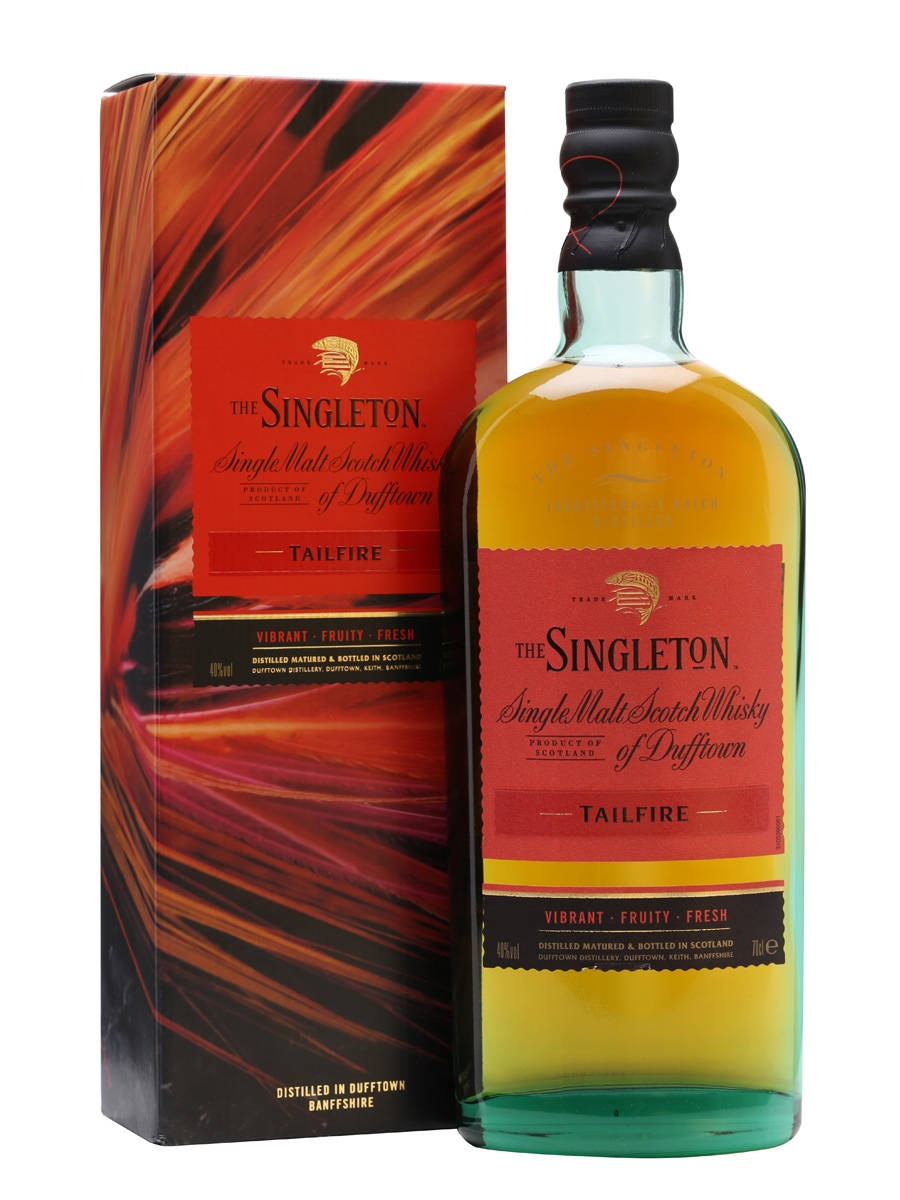 Singleton Tailfire威士忌酒瓶及盒子，火焰設計