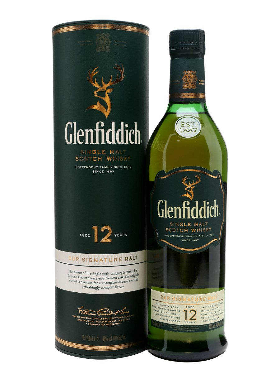 Glenfiddich 12 年單一麥芽蘇格蘭威士忌酒瓶及包裝