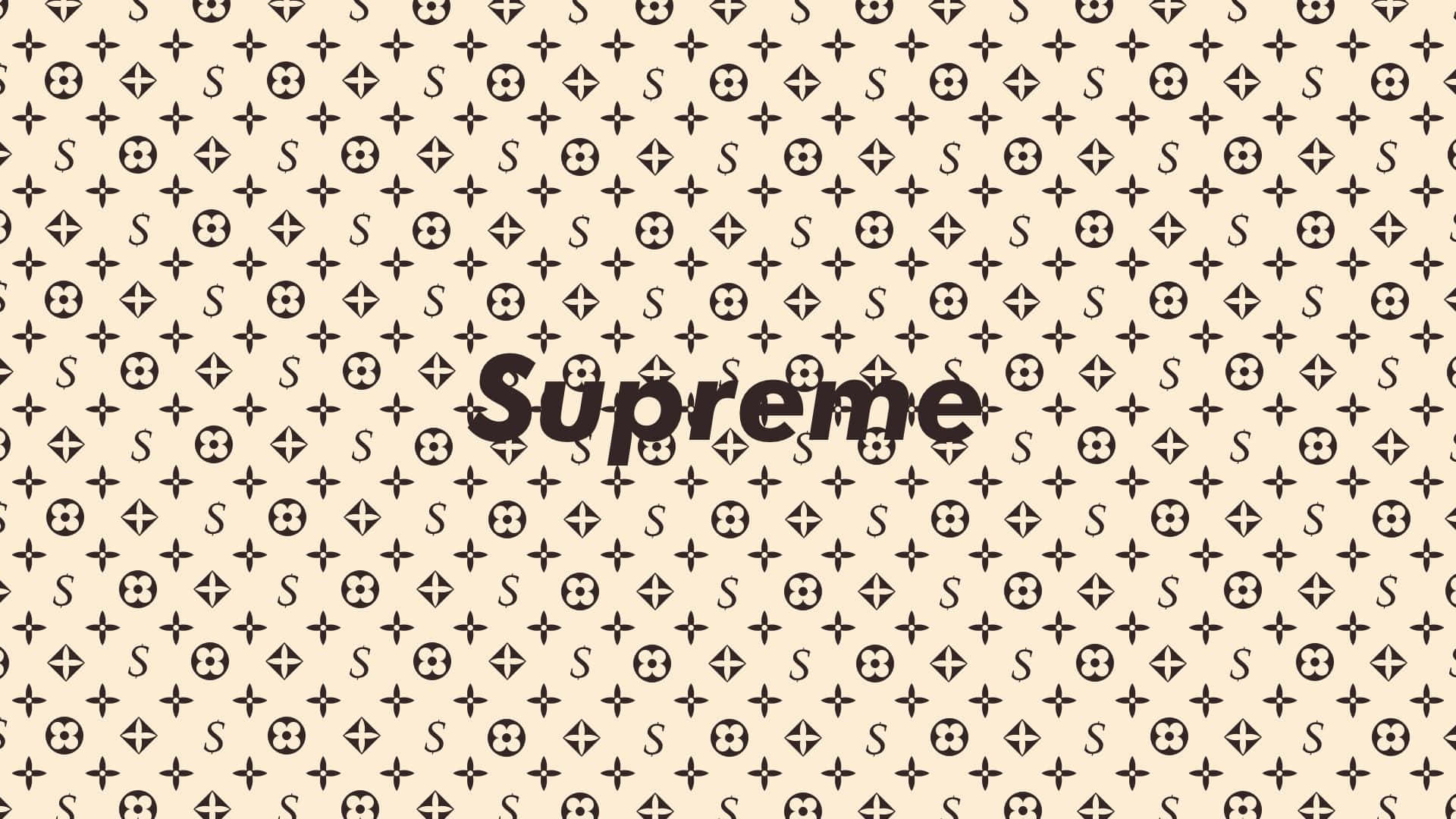 Supreme標誌在Louis Vuitton字母組合背景上。